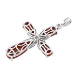 Alluring Sterling Silver Pendant With Rhodium Plating And Red Jade, Natural White Zircon Gemstones. - Fashion Apparel 
