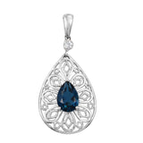 Halo Sterling Silver Pendant With Rhodium Plating And London Blue Topaz, Natural White Zircon Gemstones. - Fashion Apparel 