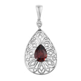 Rhodium Plated Sterling Silver Pendant With Red Garnet, Natural White Zircon Gemstone - Fashion Apparel 