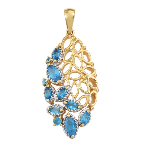 Gorgeous Yellow Gold Plated Sterling Silver Pendant With Neon Apatite Gemstones - Fashion Apparel 