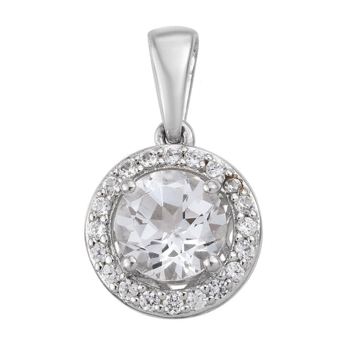 Sterling Silver Pendant With Rhodium Plating And White Topaz, Natural White Zircon Gemstones - Fashion Apparel 
