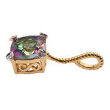 Yellow Gold Rhodium Plated Sterling Silver Pendant With Mystic Coated Quartz, And Natural White Zircon Gemstones. - Fashion Apparel 