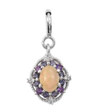 Sterling Silver Pendant With Rhodium Plating And African Amethyst, Iolite, Natural White Zircon, Ethiopian Opal Stones - Fashion Apparel 