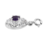 Sterling Silver Pendant With Rhodium Plating And African Amethyst And Natural White Zircon Stones - Fashion Apparel 