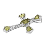 Adorned With Polished Vesuvianite And Natural White Zircon Rhodium Plated Sterling Silver Pendant - Fashion Apparel 