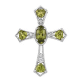 Adorned With Polished Vesuvianite And Natural White Zircon Rhodium Plated Sterling Silver Pendant - Fashion Apparel 