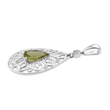 Halo Patterned Sterling Silver Rhodium Plated Pendant With Peridot And Natural White Zircon - Fashion Apparel 