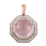 Rose Gold Rhodium Plated Sterling Silver Pendant With Rose Quartz And Natural White Zircon - Fashion Apparel 