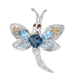 Rhodium Plated Sterling Silver Pendant With Swiss Blue Topaz, Natural White Zircon, Citrine, London Blue Topaz And Red Garnet - Fashion Apparel 