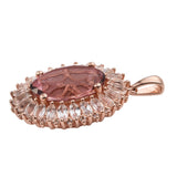 Stunning Sterling Silver Rose Gold Rhodium Plated Pendant With Salmon Sorbet Coated Quartz, And White Topaz - Fashion Apparel 