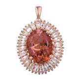 Stunning Sterling Silver Rose Gold Rhodium Plated Pendant With Salmon Sorbet Coated Quartz, And White Topaz - Fashion Apparel 