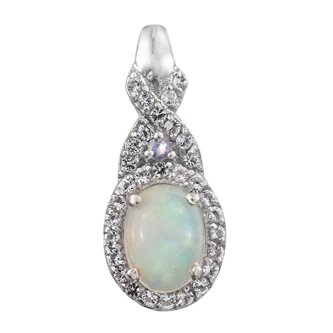White Topaz With Opal And Tanzanite Silver Sterling Pendant Plated With Rhodium. - Fashion Apparel 