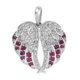 Thai Ruby And Natural White Zircon Wing Pendant Set In Rhodium - Fashion Apparel 