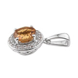 Rhodium Plated Sterling Silver Pendant With Polished Citrine And Natural White Zircon - Fashion Apparel 