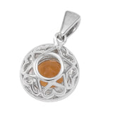Rhodium Plated Sterling Silver Pendant With Polished Citrine And Natural White Zircon - Fashion Apparel 
