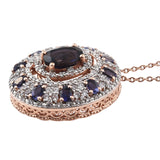 Rose Gold Rhodium Plated Sterling Silver Pendant With Polished Iolite And Natural White Zircon - Fashion Apparel 