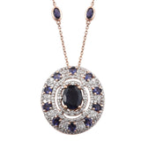 Rose Gold Rhodium Plated Sterling Silver Pendant With Polished Iolite And Natural White Zircon - Fashion Apparel 