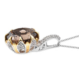 Yellow Gold Pan Plated Sterling Silver Pendant Featuring Smoky Quartz, Natural White Zircon - Fashion Apparel 
