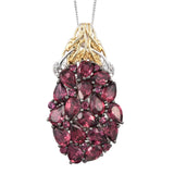 Stunning Sterling Silver Pendant With Yellow Gold Pan Plating And Polished Natural White Zircon, Rhodolite Garnet - Fashion Apparel 
