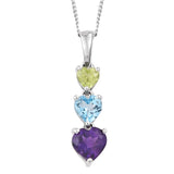 Sterling Silver Pendant Adorned With Rhodium Plated And African Amethyst, Peridot, Skyblue Topaz Gemstones - Fashion Apparel 