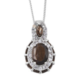 Rhodium Plated Sterling Silver Pendant With Polished Chocolate Sapphire, Smoky Quartz, And Natural White Zircon. - Fashion Apparel 