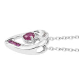 Exquisite Rhodium Plated Sterling Silver Pendant With Created White Sapphire And Synthetic Ruby Gemstones - Fashion Apparel 
