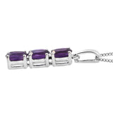 African Amethyst prong set trinity pendant in sterling silver with a Rhodium finish - Fashion Apparel 