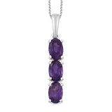 African Amethyst prong set trinity pendant in sterling silver with a Rhodium finish - Fashion Apparel 