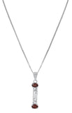 Two Stone Garnet Pendant Set In Rhodium - Fashion Apparel 