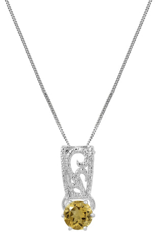 Sterling Silver Citrine Pendant Set In Rhodium - Fashion Apparel 