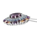 Yellow Gold Pan Plated Sterling Silver Pendant With African Amethyst, Purple Fluorite, Rhodolite Garnet, And Electric Blue Topaz - Fashion Apparel 