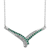 Sterling Silver Necklace With Rhodium Plating And Created Emerald, And Created White Sapphire Gemstones - Fashion Apparel 