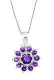 Rhodium Plated Pendant Made Of Sterling Silver With Round Amethyst Stones - Fashion Apparel 
