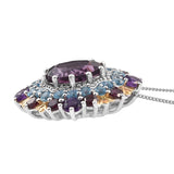 Yellow Gold Pan Plated Sterling Silver Pendant With African Amethyst, Purple Fluorite, Rhodolite Garnet, And Electric Blue Topaz - Fashion Apparel 
