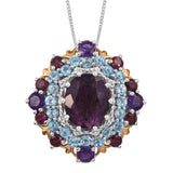 Yellow Gold Pan Plated Sterling Silver Pendant With African Amethyst, Purple Fluorite, Rhodolite Garnet, And Electric Blue Topaz - Fashion Apparel 