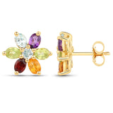 Gold Plated Sterling Silver Earring With Polished Citrine, Peridot, African Amethyst, Blue Topaz, And Garnet. - Fashion Apparel 
