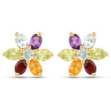 Gold Plated Sterling Silver Earring With Polished Citrine, Peridot, African Amethyst, Blue Topaz, And Garnet. - Fashion Apparel 