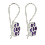 A Light Weight Sterling Silver Earrings Plated With Rhodium, Holds A Round Shaped Amethyst Gemstone - Fashion Apparel 