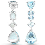 Rhodium Plated Sterling Silver Earring Jeweled With Polished Blue Topaz. - Fashion Apparel 
