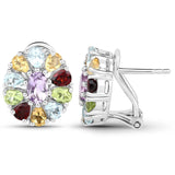 Rhodium Plated Sterlings Silver Earring With Polished Brazil Amethyst, Garnet, Blue Topaz, Citrine, And Peridot - Fashion Apparel 