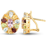 14k Gold Plated Sterling Silver Earring With Polished Brazil Amethyst, Garnet, Blue Topaz, Citrine, And Peridot - Fashion Apparel 