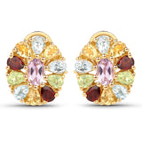 14k Gold Plated Sterling Silver Earring With Polished Brazil Amethyst, Garnet, Blue Topaz, Citrine, And Peridot - Fashion Apparel 