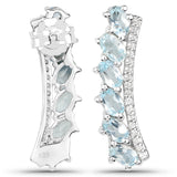 Polished Blue Topaz And White Topaz Jeweled In Rhodium Gold Plated Sterling Silver Earring. - Fashion Apparel 