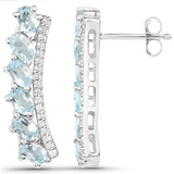Polished Blue Topaz And White Topaz Jeweled In Rhodium Gold Plated Sterling Silver Earring. - Fashion Apparel 