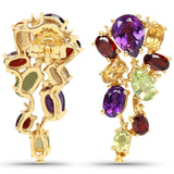 Studded Gold Plated Sterling Silver Earring With Polished African Amethyst, Citrine, Garnet, And Peridot Gemstones. - Fashion Apparel 