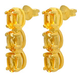 Gold Polished Silver Sterling Earrings, Having A Citrine Oval Shaped Stone At Its Heart - Fashion Apparel 