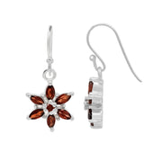 Round-Shaped Natural Red Garnet Stoned Rhodium-Plated Sterling Silver Hook Earrings - Fashion Apparel 