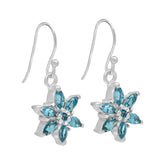 Hook Shaped Sterling Silver Earrings With Rhodium Plating Set i Blue Topaz Gemstones - Fashion Apparel 