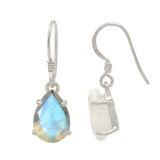 A Rhodium Plated Silver Sterling Hook Earrings,Sparkling With A Pan-Shaped Moonstone - Fashion Apparel 