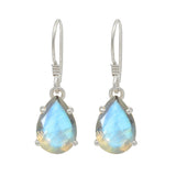 A Rhodium Plated Silver Sterling Hook Earrings,Sparkling With A Pan-Shaped Moonstone - Fashion Apparel 